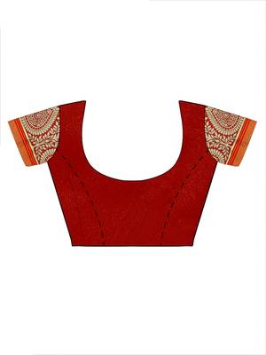 Turquoise woven polycotton saree with blouse 4