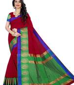 Red woven polycotton saree with blouse