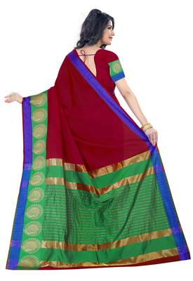 Red woven polycotton saree with blouse 2