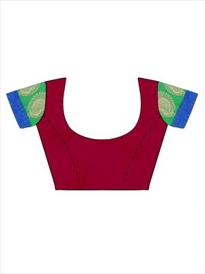 Red woven polycotton saree with blouse 4