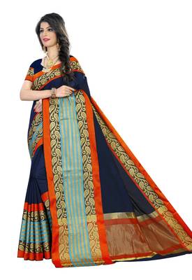 Blue woven polycotton saree with blouse 1
