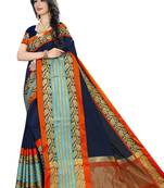 Blue woven polycotton saree with blouse