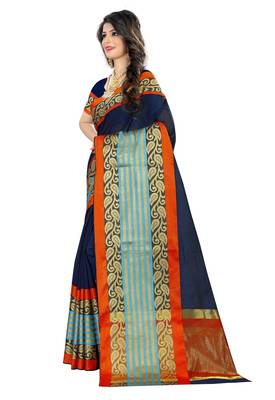 Blue woven polycotton saree with blouse 2