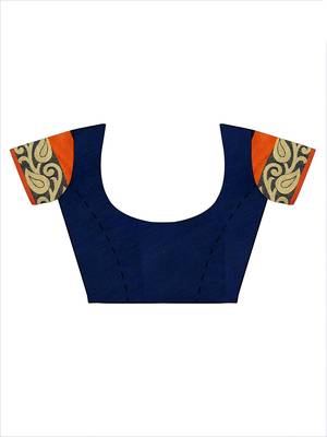 Blue woven polycotton saree with blouse 3