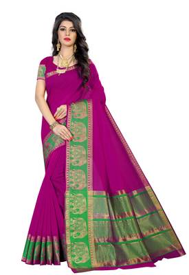 Pink woven polycotton saree with blouse 1
