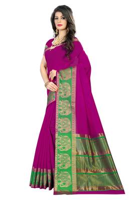 Pink woven polycotton saree with blouse 3