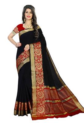 Black woven polycotton saree with blouse 1