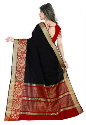 Black woven polycotton saree with blouse 2