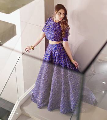 Electric-Blue Embroidered Art Silk Semi Stitched Lehenga 1