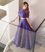 Electric-Blue Embroidered Art Silk Semi Stitched Lehenga
