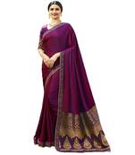 Purple embroidered art silk saree with blouse