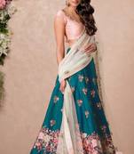 Turquoise Embroidered Art Silk Semi Stitched Lehenga