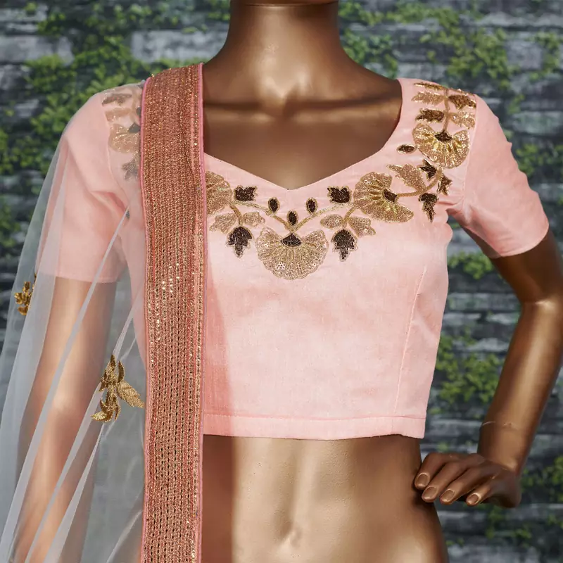 Turquoise Embroidered Art Silk Semi Stitched Lehenga