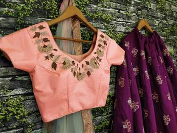 purple floral embroidered banglori silk lehenga set choli with dupatta  4