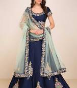 Blue Colour  Designer Embroidered Silk Lehenga Choli Dupatta Set