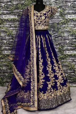 royal blue raw silk lehenga set choli with dupatta & dupatta  1