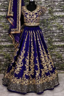 royal blue raw silk lehenga set choli with dupatta & dupatta  2