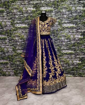royal blue raw silk lehenga set choli with dupatta & dupatta  3