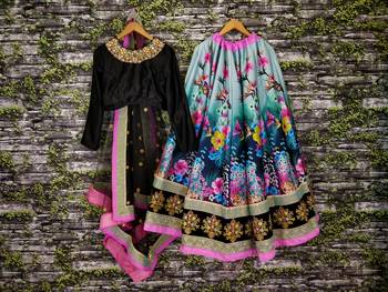 Beautiful Black Colored Partywear Designer Embroidered Art Silk Lehenga Choli Dupatta Set 3