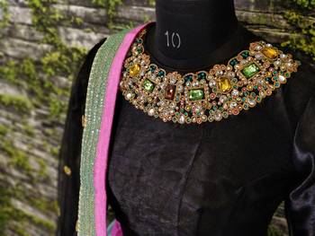 Beautiful Black Colored Partywear Designer Embroidered Art Silk Lehenga Choli Dupatta Set 4