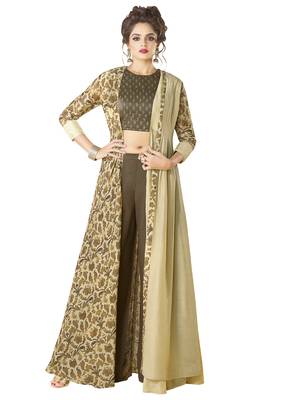 Brown Embroidered Rayon Semi Stitched Gown 1