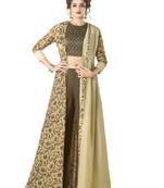 Brown Embroidered Rayon Semi Stitched Gown