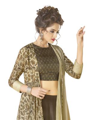 Brown Embroidered Rayon Semi Stitched Gown 2
