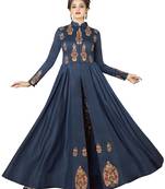 Blue Embroidered Rayon Semi Stitched Gown