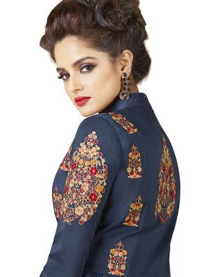 Blue Embroidered Rayon Semi Stitched Gown 3