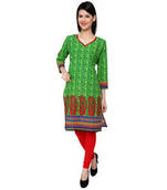 Green Casual Cotton Printed Kurti for Women