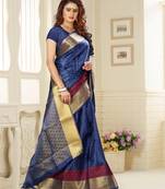 Blue Printed Jacquard Saree With Blouse