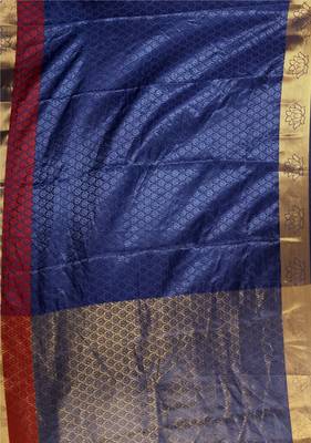Blue Printed Jacquard Saree With Blouse 4