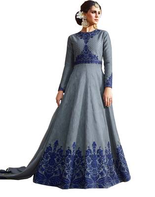Grey Embroidered Silk Salwar With Dupatta 1