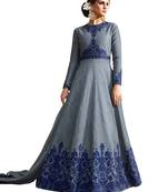 Grey Embroidered Silk Salwar With Dupatta