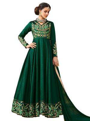 Green Embroidered Silk Salwar With Dupatta 1
