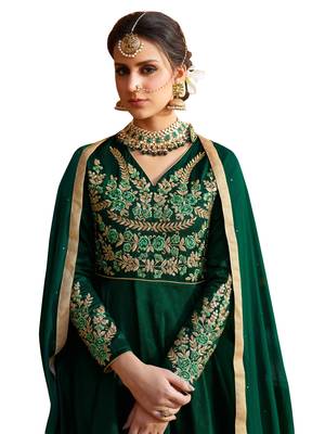Green Embroidered Silk Salwar With Dupatta 2