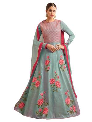 Turquoise Embroidered Silk Salwar With Dupatta 1