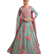 Turquoise Embroidered Silk Salwar With Dupatta