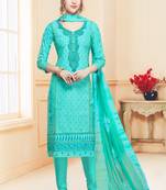 Turquoise embroidered cotton salwar with dupatta