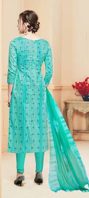 Turquoise embroidered cotton salwar with dupatta 2