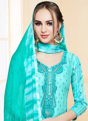 Turquoise embroidered cotton salwar with dupatta 3