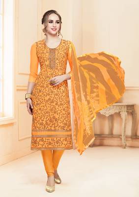 Mustard embroidered cotton salwar with dupatta 1