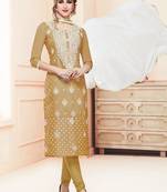 Beige embroidered cotton salwar with dupatta