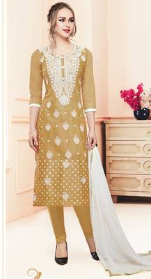Beige embroidered cotton salwar with dupatta 2