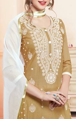 Beige embroidered cotton salwar with dupatta 3