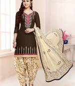 Brown embroidered pure cotton salwar with dupatta