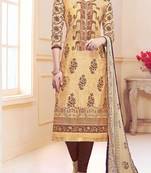 Beige embroidered cotton salwar with dupatta