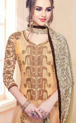 Beige embroidered cotton salwar with dupatta 2