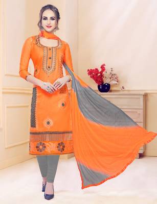 Orange embroidered cotton salwar with dupatta 1