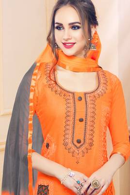 Orange embroidered cotton salwar with dupatta 2